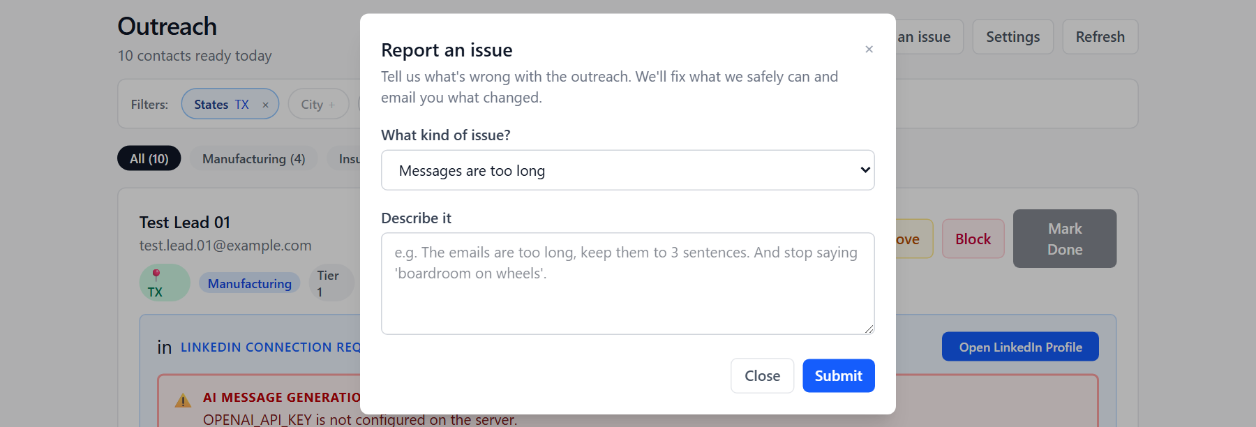Report an issue: the door into the bounded feedback loop